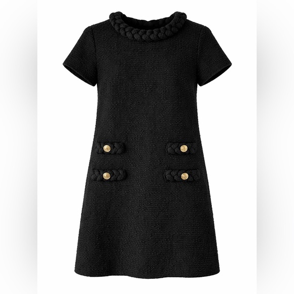 Tuckernuck Black Tweed Jackie Dress Textured Shift w/ Gold Button Detail XS - Picture 2 of 11